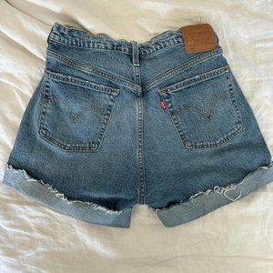 Levi 501 Mid Thigh Blue Denim Boy Shorts Jorts